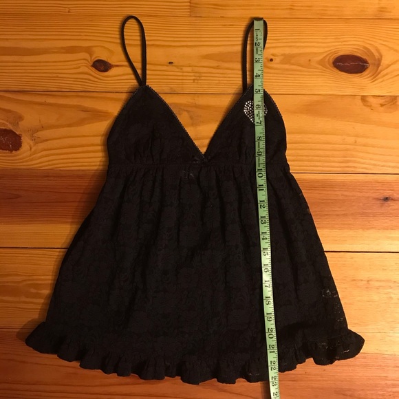 PINK Black Lace Rhinestone Teddy, EUC, XS - Picture 6 of 12